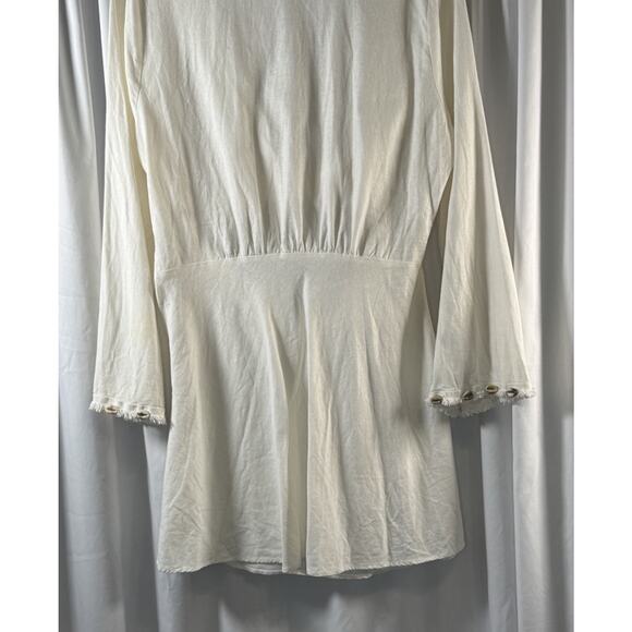 Zara Knotted Linen Blend Shell Sleeves Mini Dress, Cream, Sz: XL, 81-39 - Picture 15 of 16